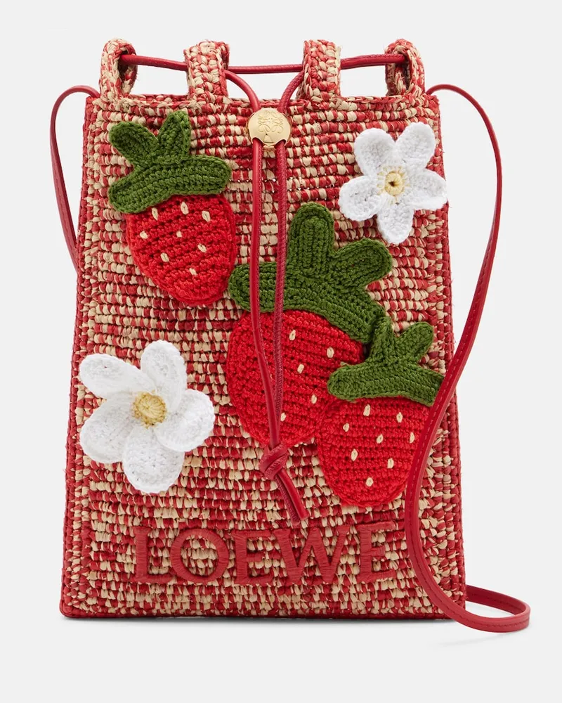 Loewe Paula's Ibiza Etui mit Riemen aus Raffiabast Rot