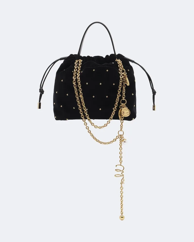 Chloé Chloé Verzierte Schultertasche Icons Mini aus Samt Schwarz