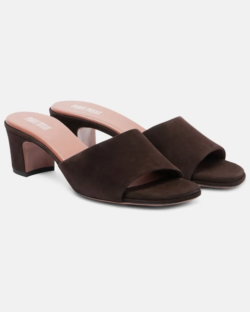 Paris Texas Pantoletten Ava aus Veloursleder Braun