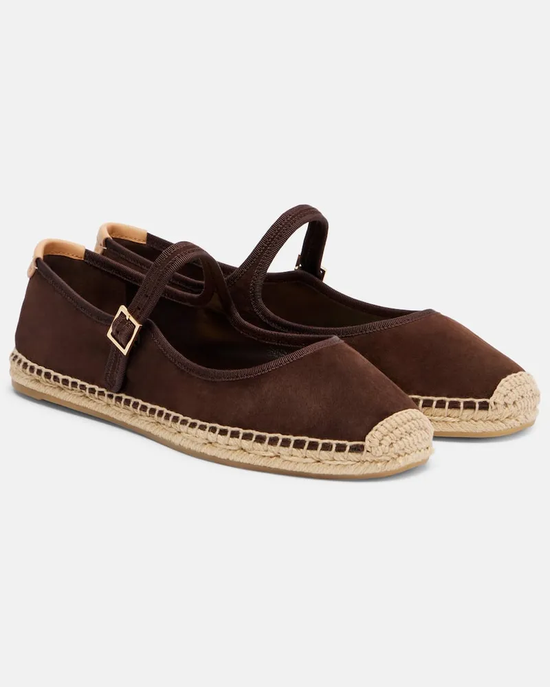 Tory Burch Mary-Jane-Espadrilles aus Veloursleder Braun