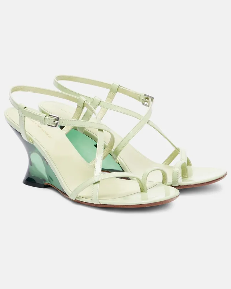Dries van Noten Sandalen Bulle 105 aus Lackleder Grün