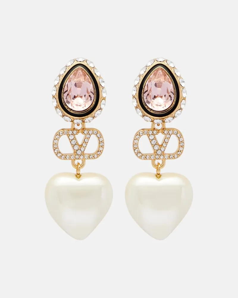 Valentino Garavani Ohrringe VLogo mit Kristallen und Zierperlen Silber