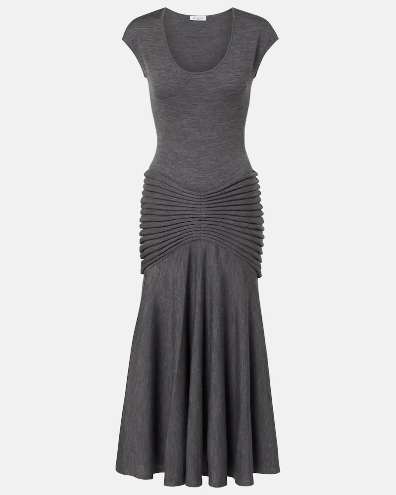 Alaïa Alaïa Midikleid aus Wolle Grau