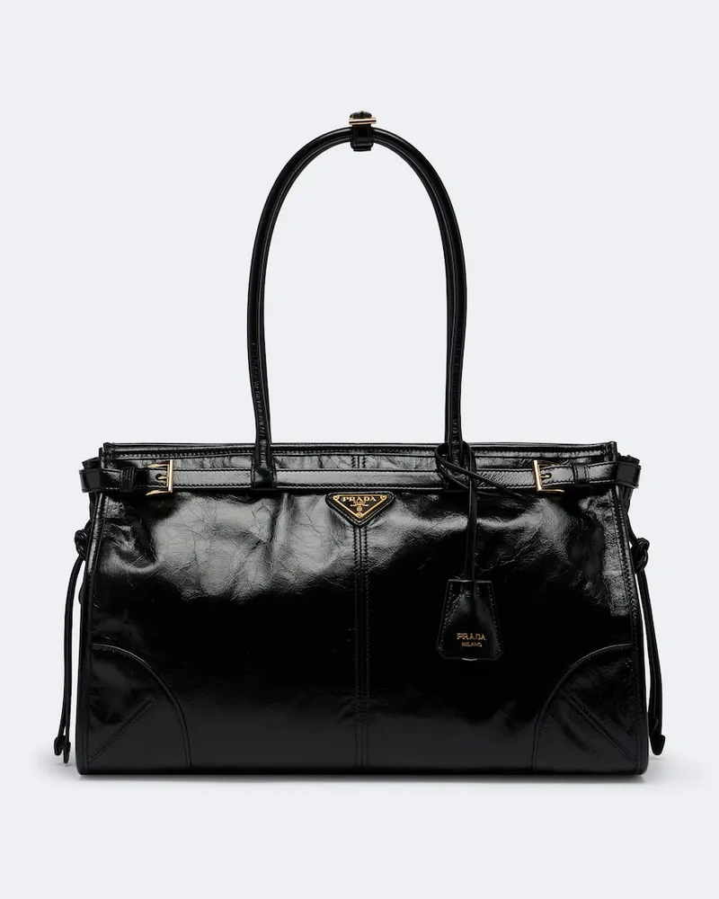 Prada Schultertasche Bonnie Large aus Leder Schwarz