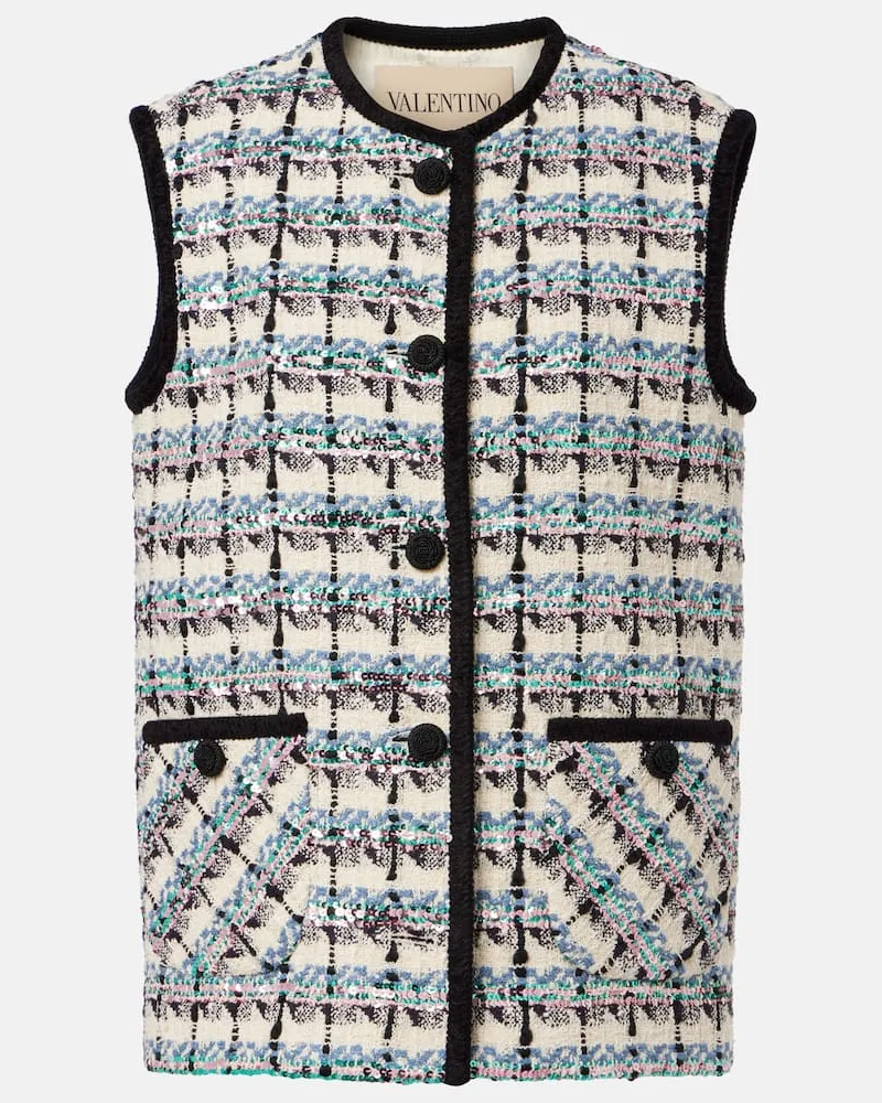 Valentino Garavani Weste Mossi aus Tweed mit Pailletten Weiß