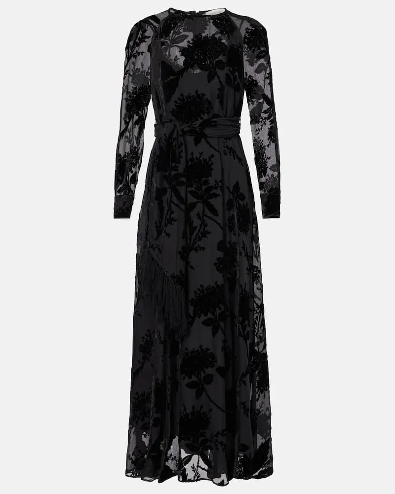 Zimmermann Maxikleid Burnout Sheath mit Samt Schwarz