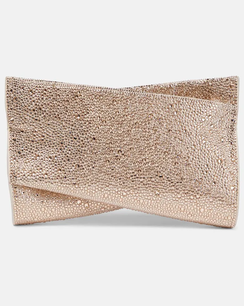 Christian Louboutin Clutch Loubitwist Small aus Leder mit Kristallen Weiß