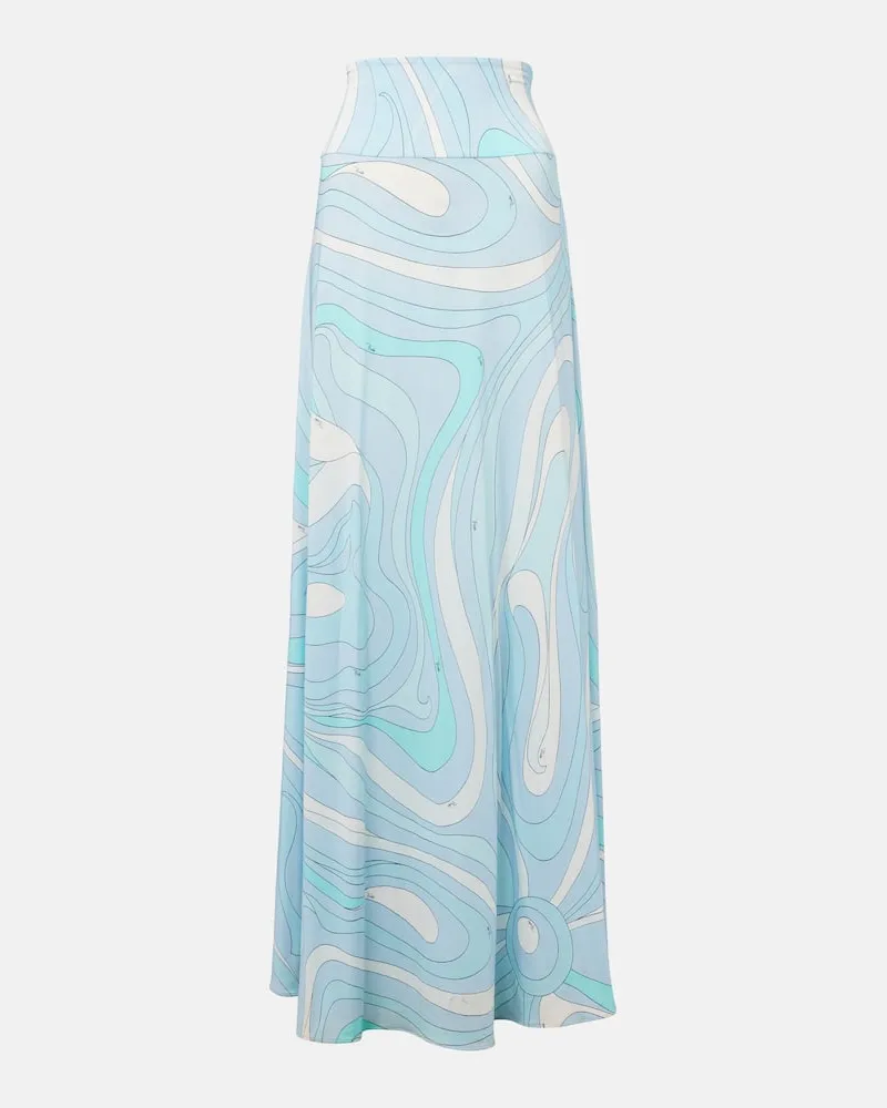 Emilio Pucci High-Rise-Maxirock Marmo aus Satin Blau