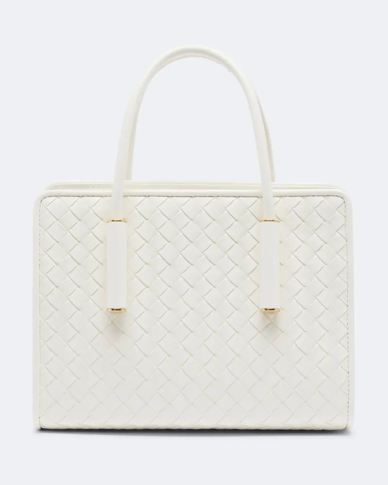 Bottega Veneta Henkeltasche Barbara Intrecciato Small aus Leder Weiß