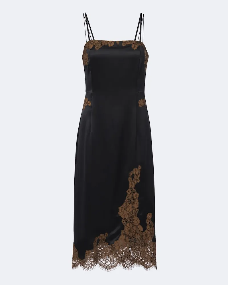 Dorothee Schumacher Slip-Kleid aus Satin mit Spitze Schwarz