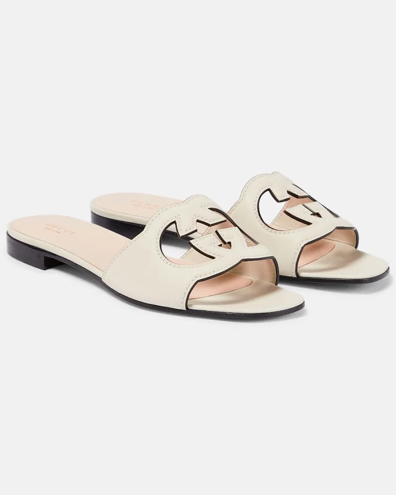 Gucci Pantoletten Interlocking G aus Leder Weiß