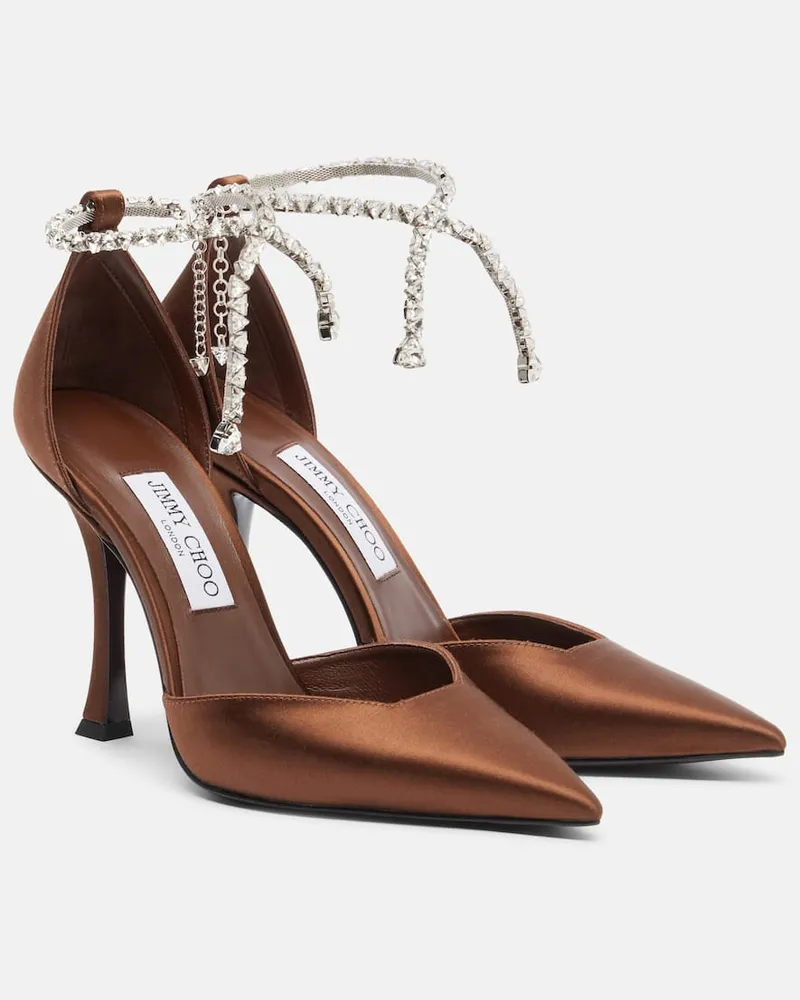 Jimmy Choo Pumps Stevie 100 aus Satin mit Kristallen Braun