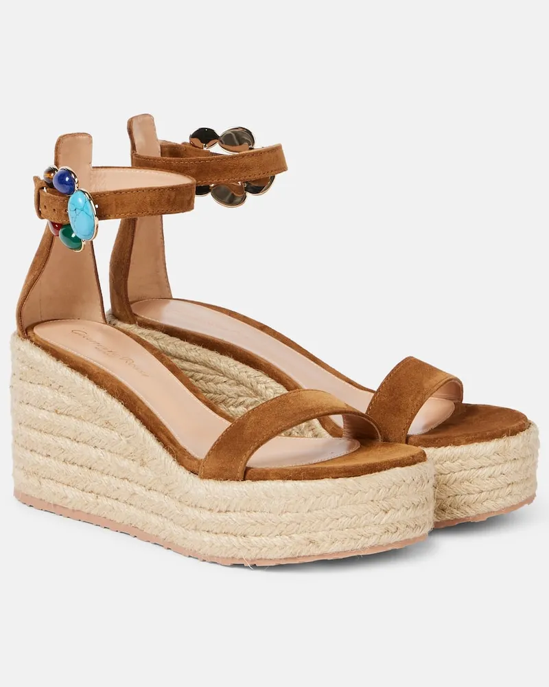 Gianvito Rossi Espadrille-Sandalen aus Veloursleder Neutral