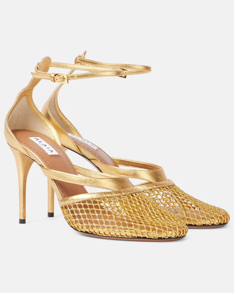 Alaïa Alaïa Pumps Infradito Fishnet 90 aus Metallic-Leder Gold