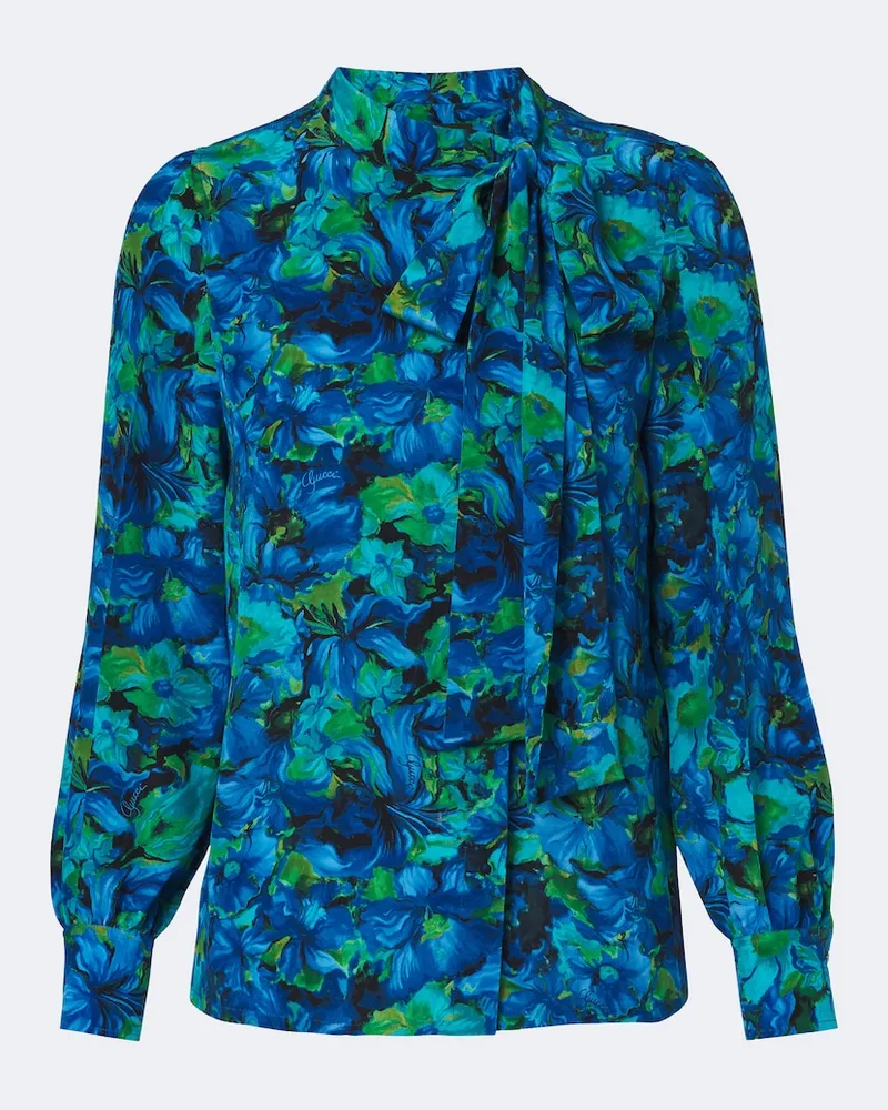 Gucci Schluppenbluse aus Seidengeorgette Blau