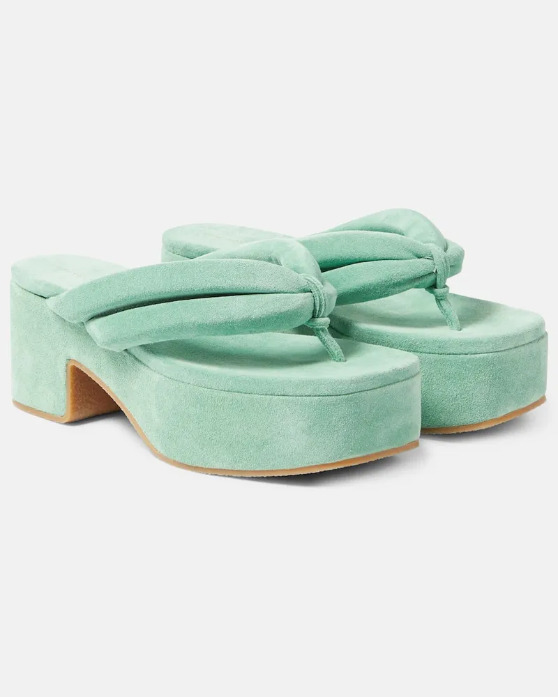 Dries van Noten Plateausandalen aus Veloursleder Türkis