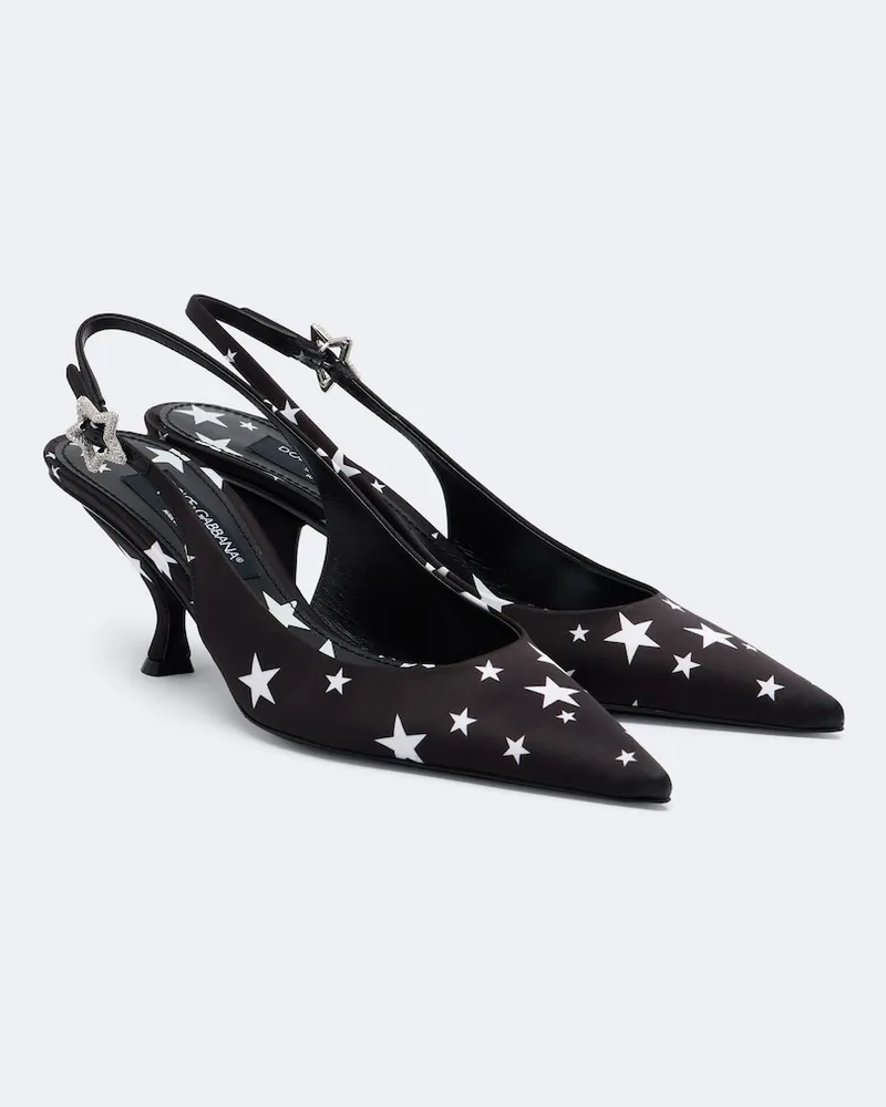 Dolce & Gabbana Verzierte Slingback-Pumps aus Satin Schwarz