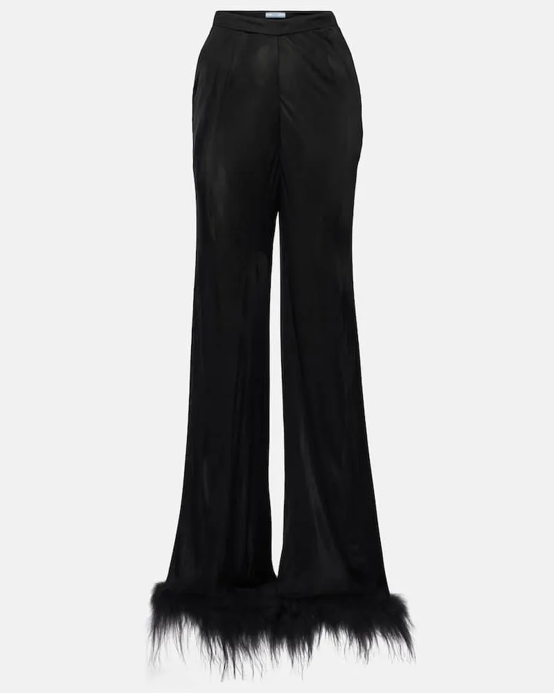 Prada Weite Hose mit Federn Schwarz