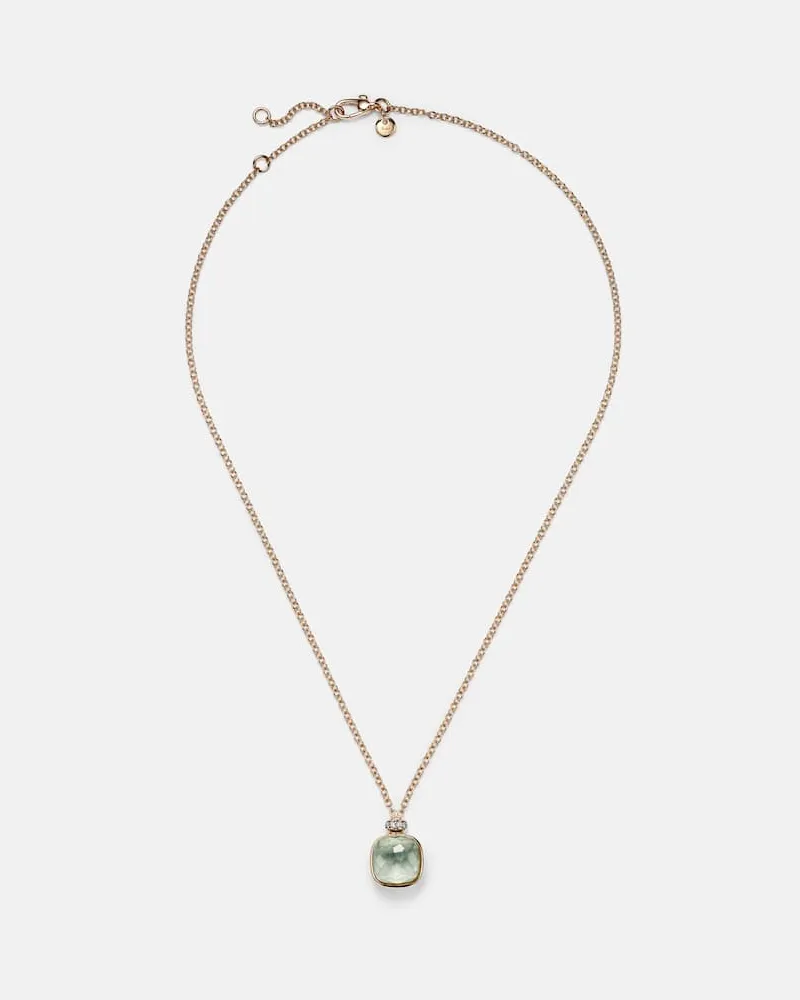 Pomellato Halskette Nudo Mini aus 18kt Rosé- und Weißgold mit Diamanten und Prasiolith Grün