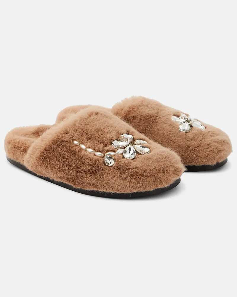 Simone Rocha Verzierte Slippers aus Faux Fur Neutral