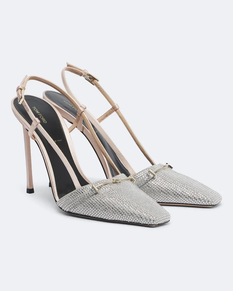 Tom Ford Verzierte Slingback-Pumps aus Satin Beige