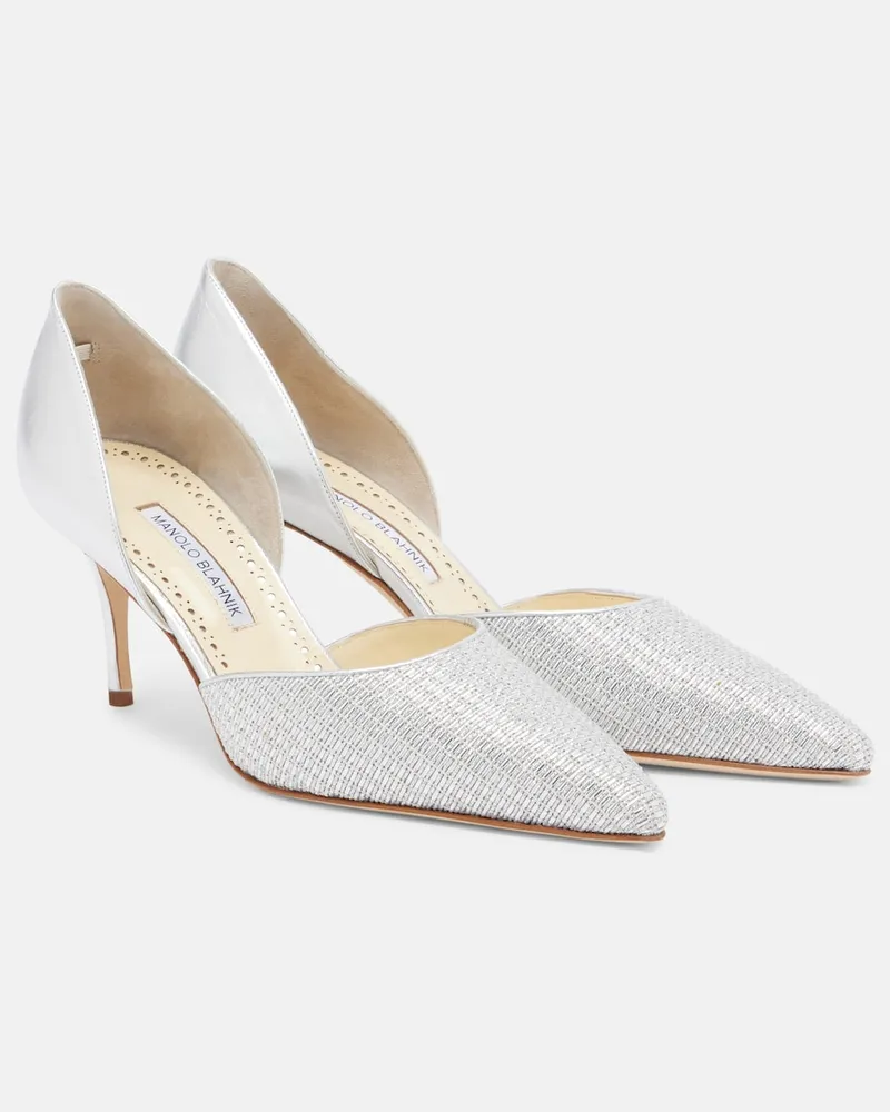 Manolo Blahnik Pumps Taylerbinu gewebt und mit Leder Silber