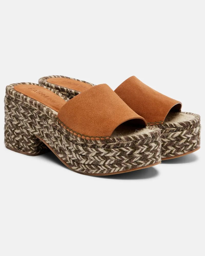 FARM Rio Espadrille-Pantoletten aus Veloursleder Braun