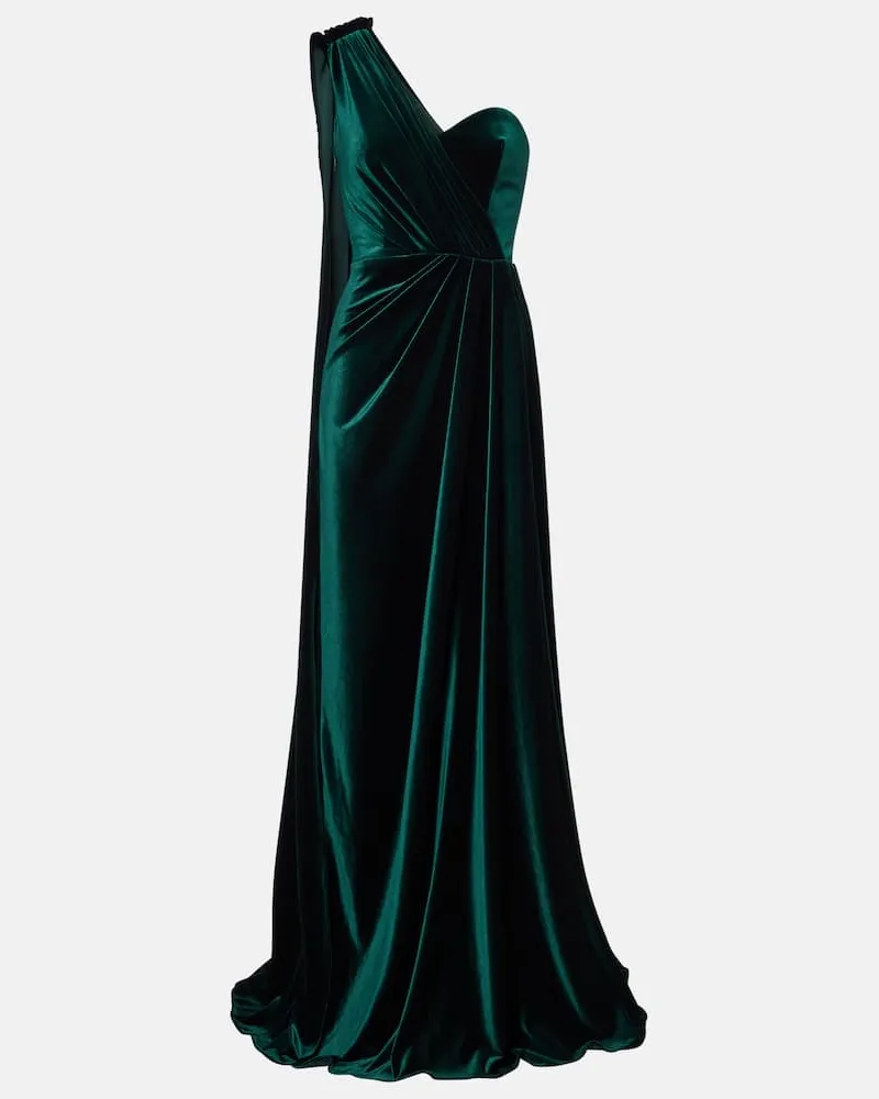 Monique Lhuillier One-Shoulder-Robe aus Samt Grün