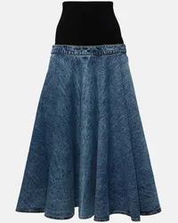 Alaïa Alaia Midirock aus Denim und Baumwoll-Jersey Blau