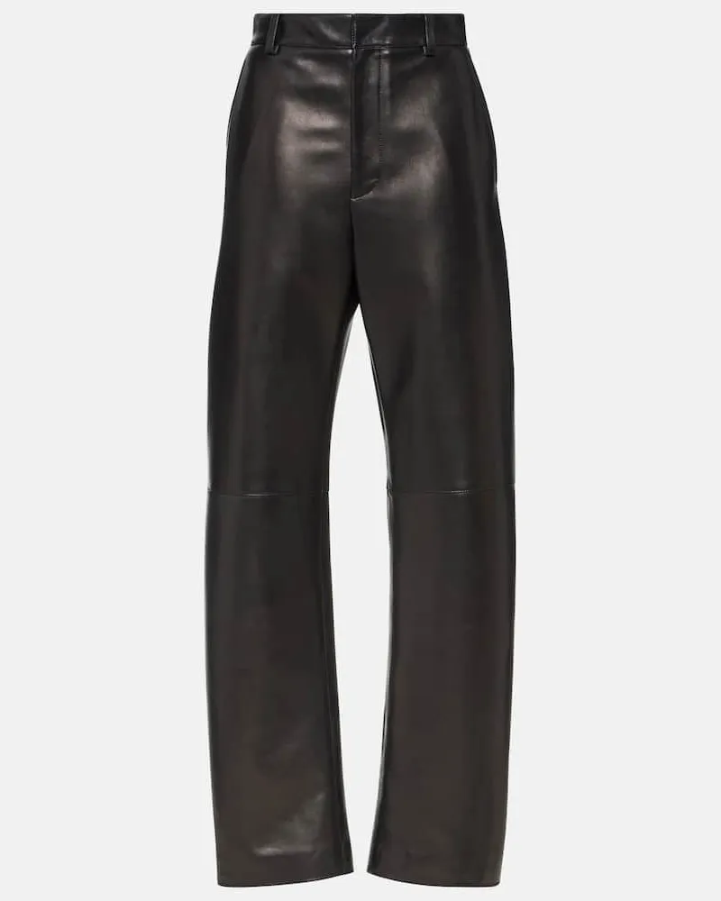 Bottega Veneta Weite High-Rise-Hose aus Leder Schwarz
