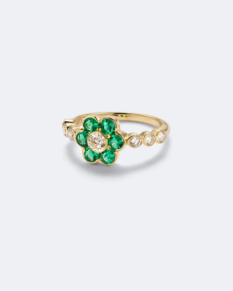 ANITA KO Ring Flora aus 18kt Gelbgold mit Diamanten und Smaragden Gold