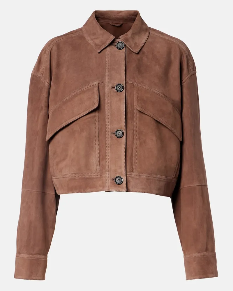 Brunello Cucinelli Cropped-Jacke Monili aus Veloursleder Braun