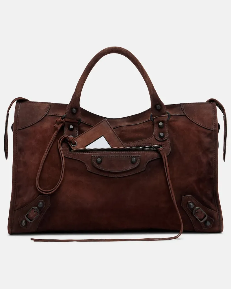 Balenciaga Henkeltasche Le City Medium aus Veloursleder Braun