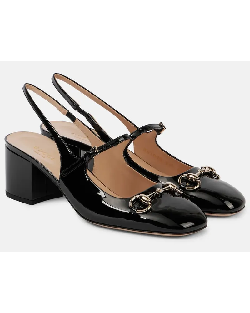 Gucci Slingback-Pumps Horsebit 55 aus Lackleder Schwarz