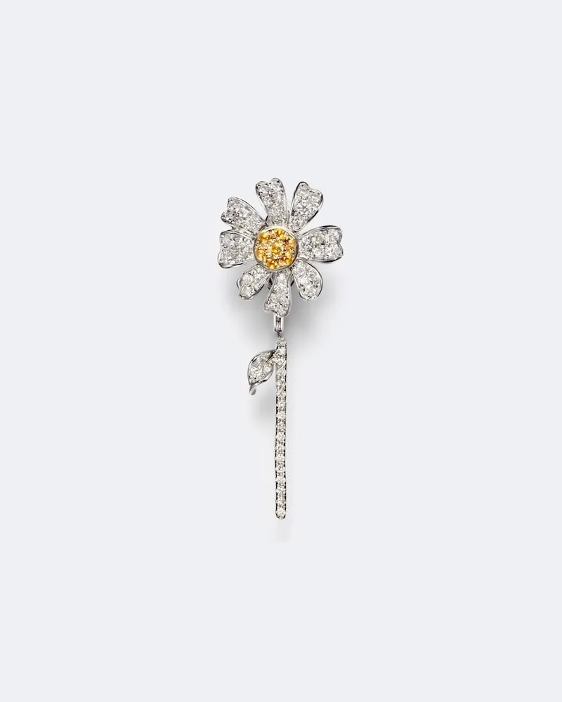 Yvonne Léon Yvonne Léon Einzelner Ohrring Marguerite aus 9kt Weißgold mit Diamanten und Citrinen Silber