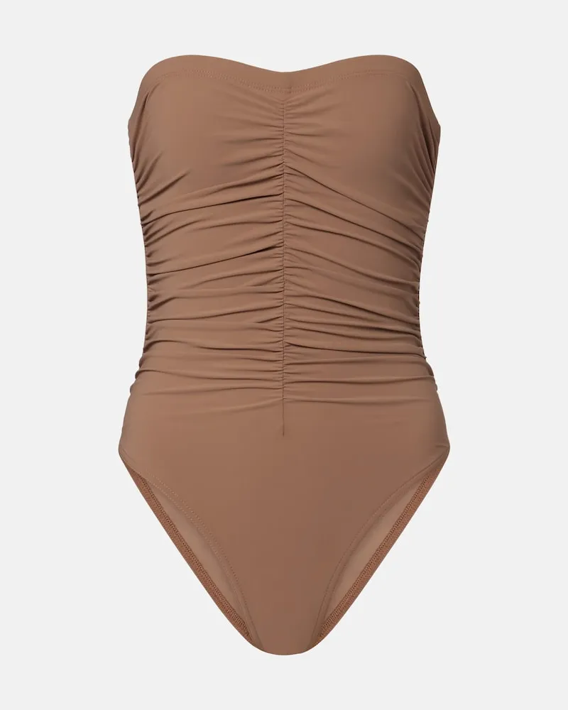 Karla Colletto Basics Badeanzug mit Raffungen Braun