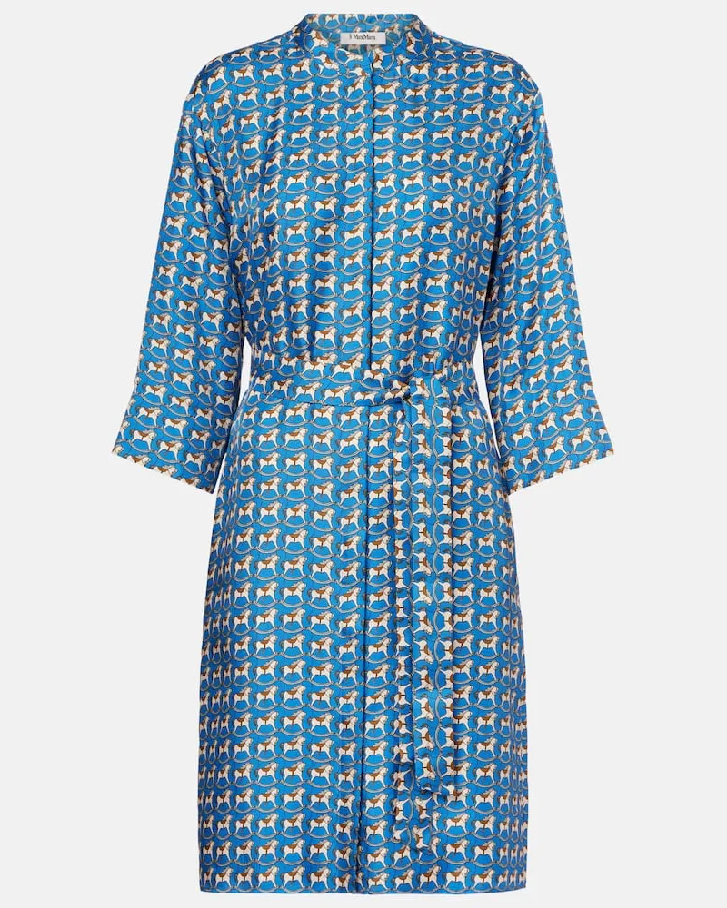 Max Mara Bedrucktes Minikleid aus Seiden-Twill Blau
