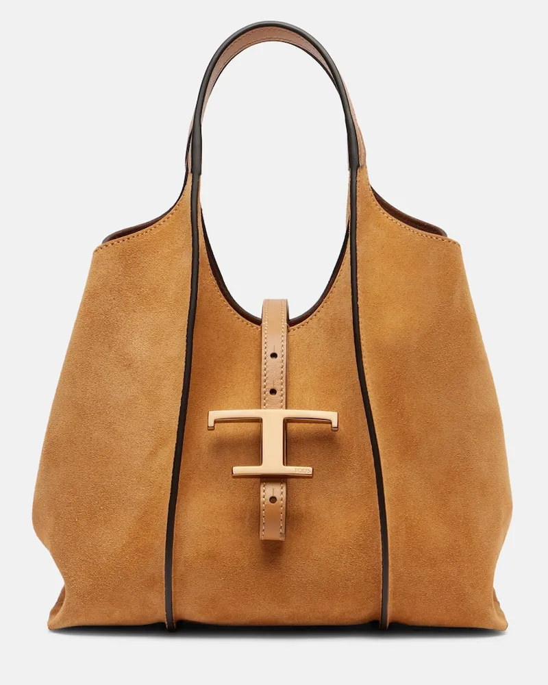TOD'S Tote Bag T Timeless Small aus Veloursleder Braun