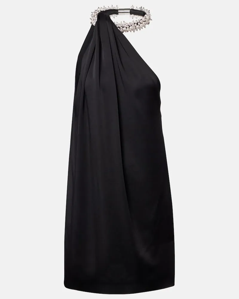 Stella McCartney Minikleid aus Satin mit Zierperlen Schwarz