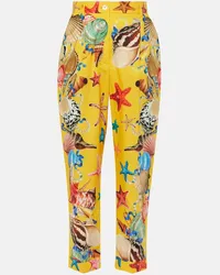 Dolce & Gabbana Bedruckte High-Rise-Hose Capri aus Baumwolle Gelb