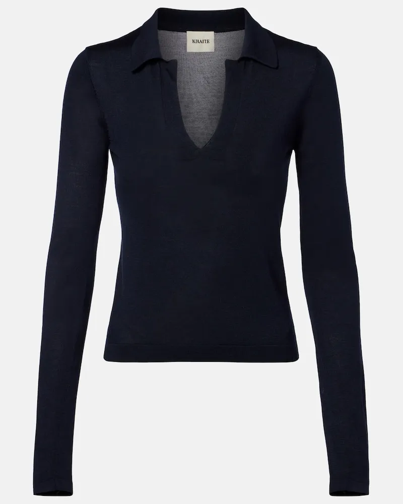 KHAITE Polopullover Mikel aus Seide Blau