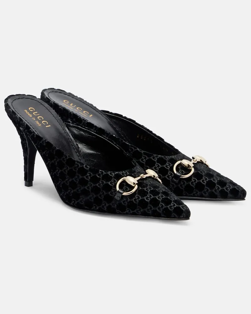 Gucci Mules Horsebit GG aus Samt Schwarz