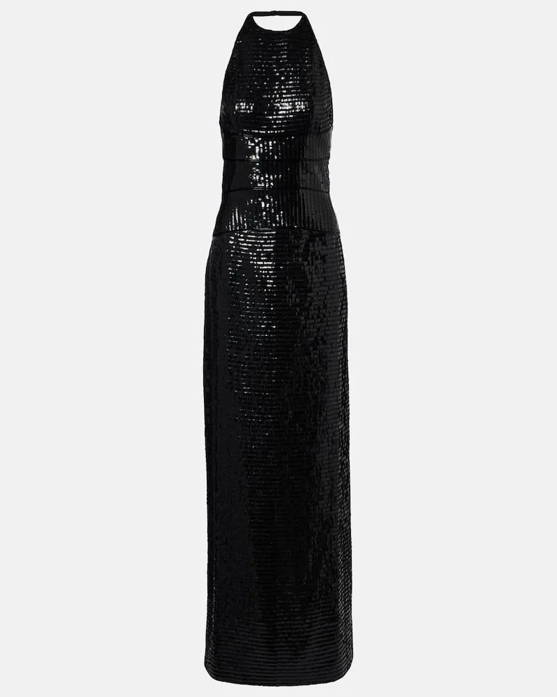 Roberto Cavalli Robe aus Seide mit Pailletten Schwarz