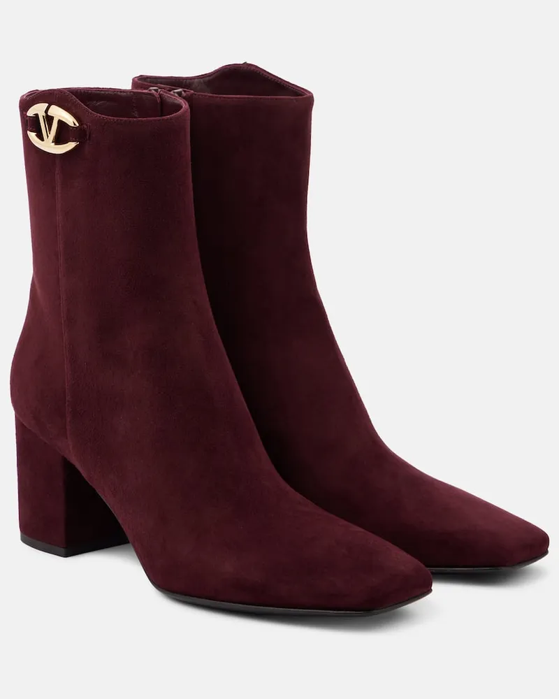 Valentino Garavani Ankle Boots VLogo The Bold Edition aus Veloursleder Burgund