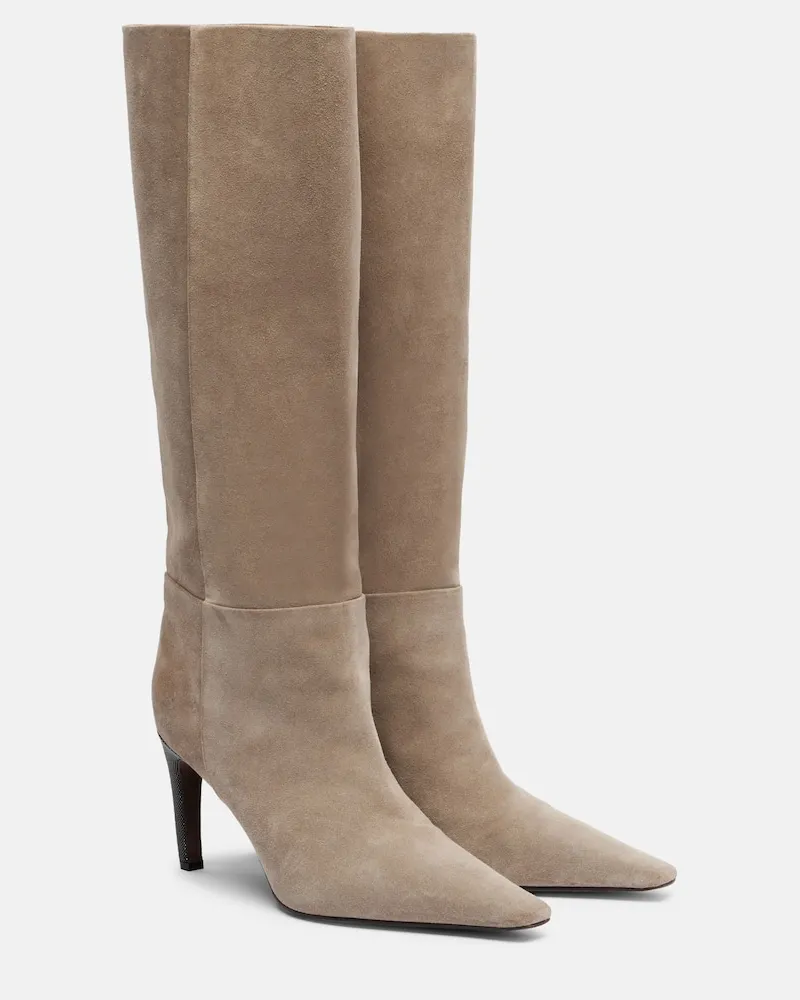 Brunello Cucinelli Stiefel Monili aus Veloursleder Beige