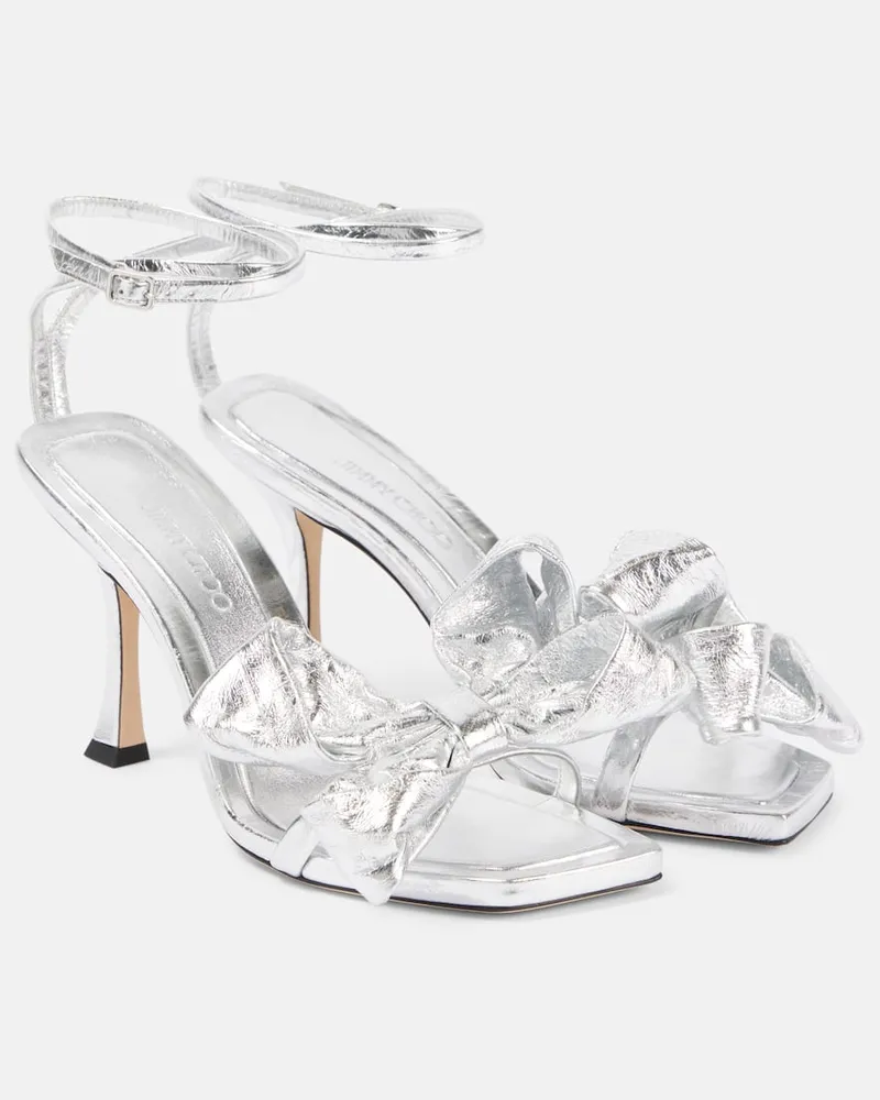 Jimmy Choo Sandalen Staz 90 aus Metallic-Leder Silber