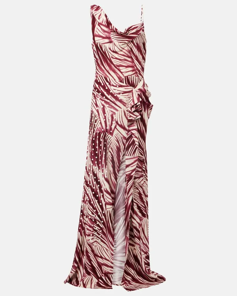 Dries van Noten Bedruckte Robe aus Crêpe Burgund