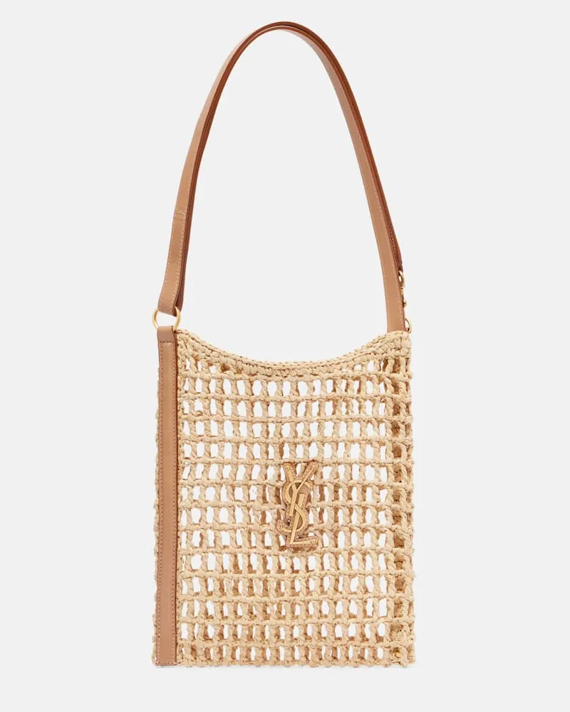 Saint Laurent Schultertasche Oxalis Mini aus Raffiabast Braun