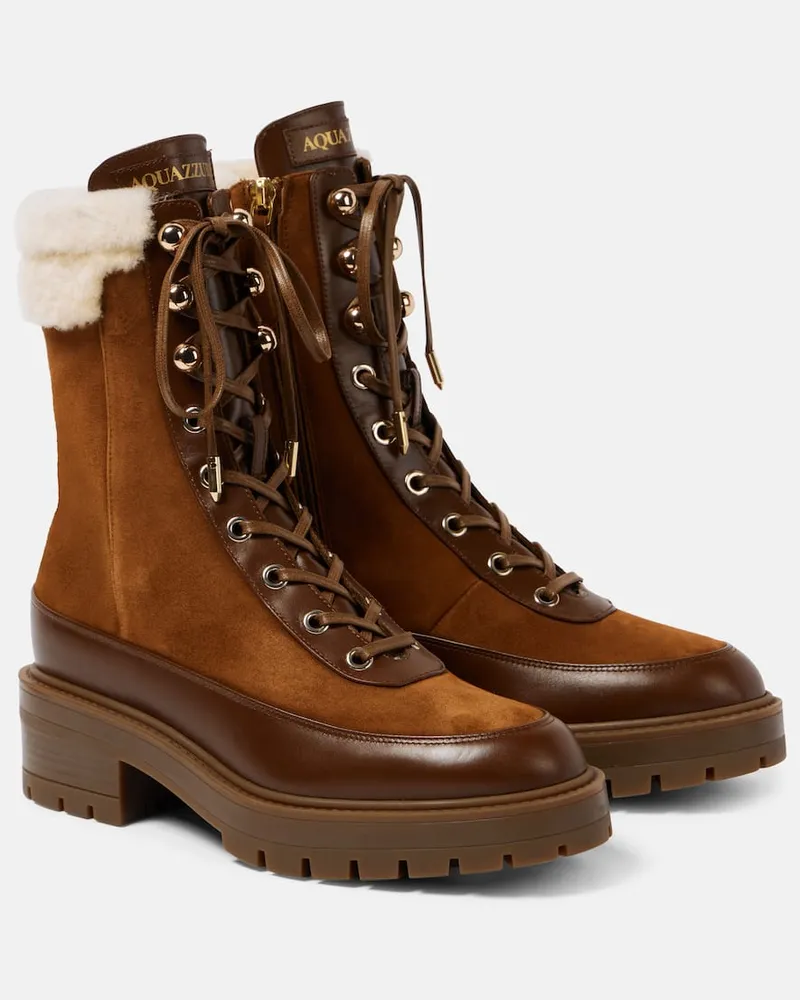 Aquazzura Schnürstiefel Very Cortina mit Veloursleder Braun