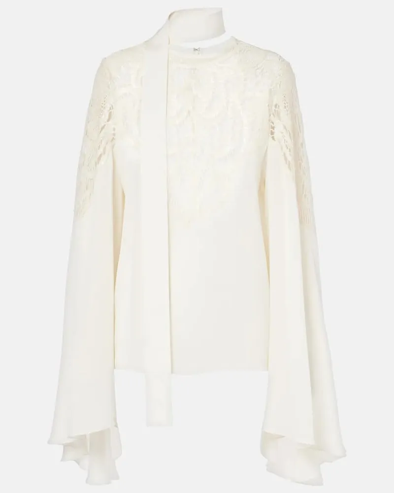 Elie Saab Bluse aus Georgette mit Spitze Weiß